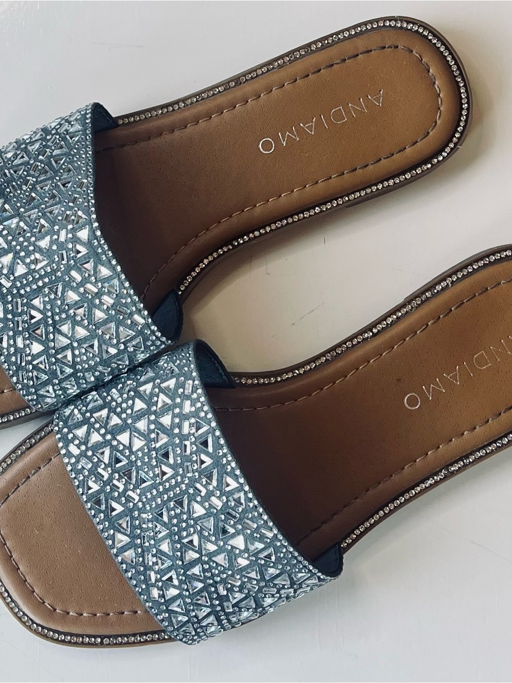 Andiamo Mirror Triangle Rhinestone Embellished Slide Sandals Women's 6.5W- GUC - Picture 4 of 6